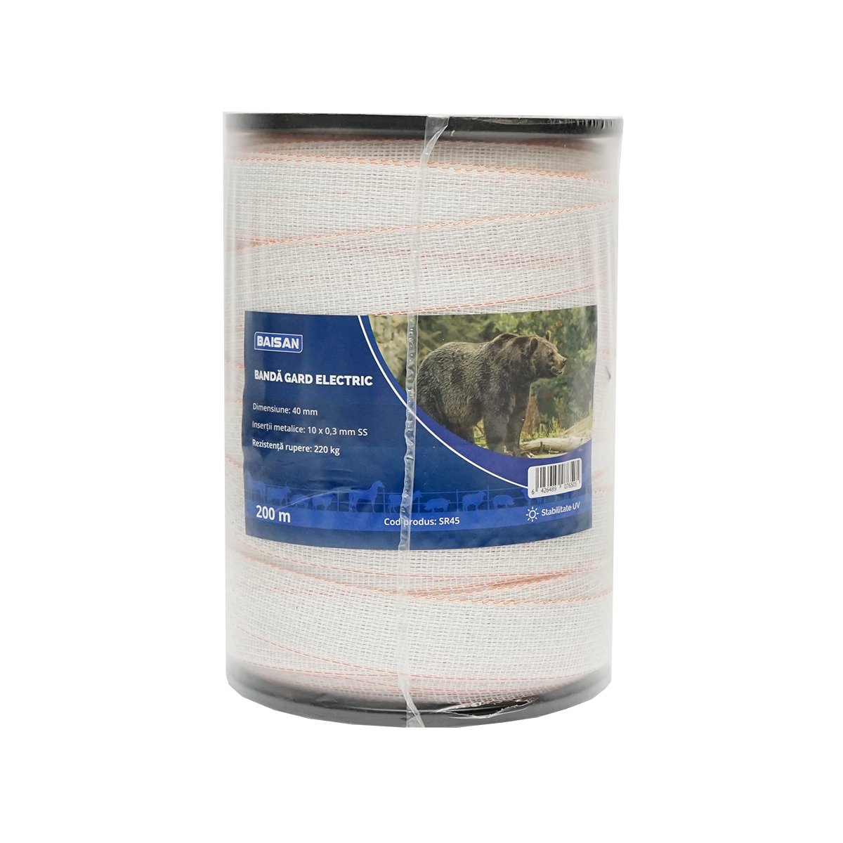 Rola banda alb-portocaliu, latime 40mm 10x0.3mm SS lungime 200m gard electric Baisan